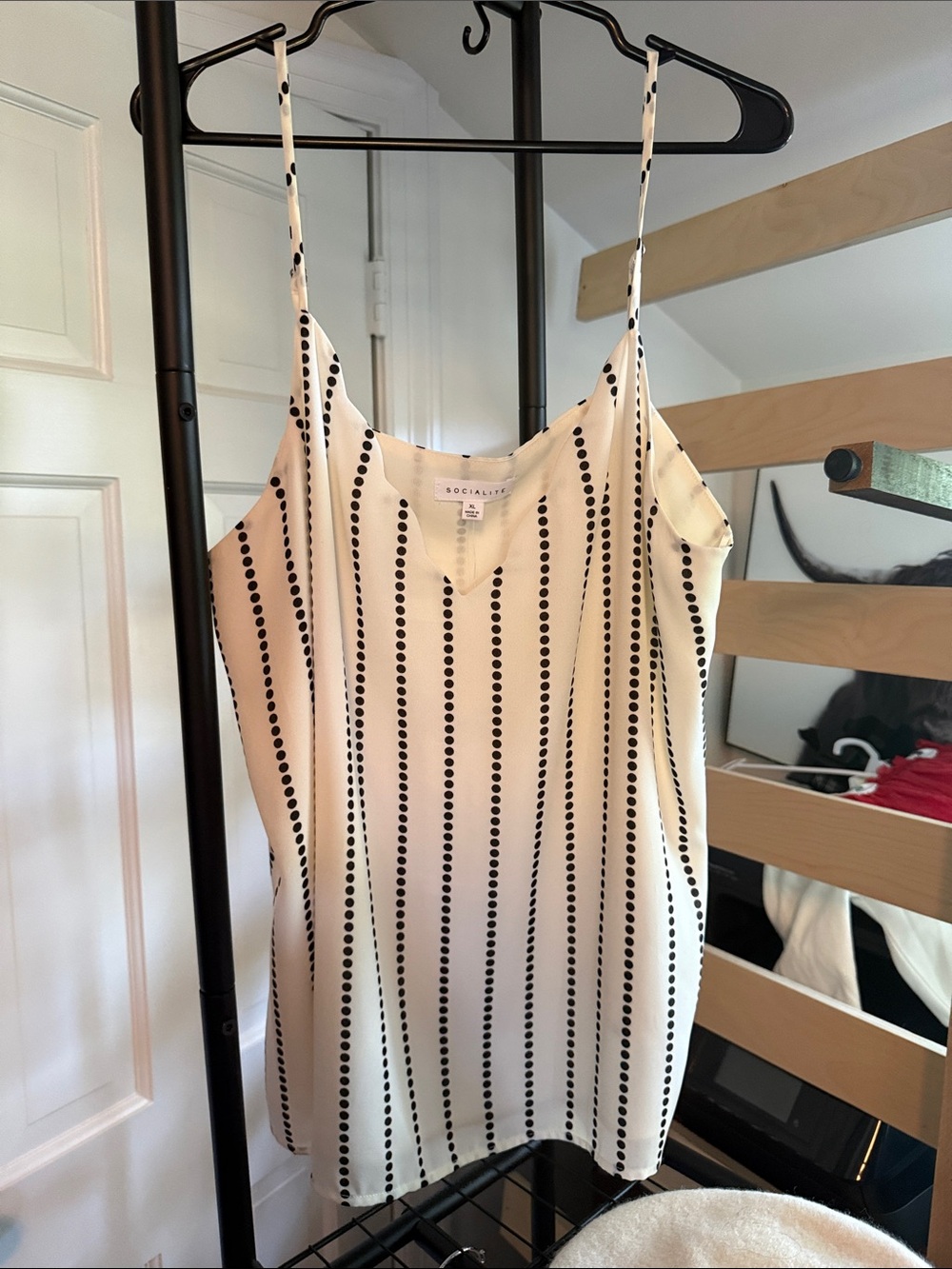 Socialite Cream Slip Dress with Black Dot Stripes